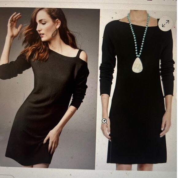 Eileen Fisher Asymmetrical Off Shoulder Merino Wool sweater Dress Tunic Size M - Picture 3 of 7